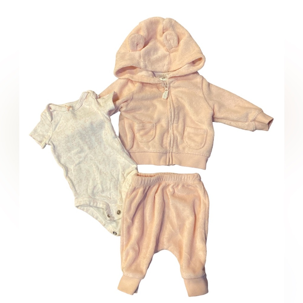 Carter’s Powder Pink Terry 3 Piece Teddy Bear Outfit